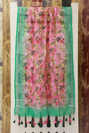 Floral Print Dupatta in Linen (DP 1059)