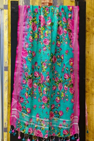Floral Print Dupatta in Linen (DP 1063)