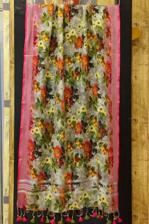 Floral Print Dupatta in Linen (DP 1065)