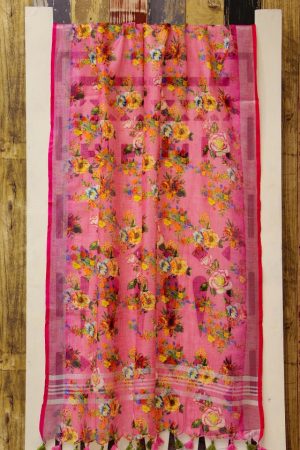 Floral Print Dupatta in Linen (DP 1067)