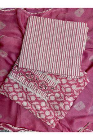 Cotton Salwar Suit with Chiffon Bandhini Dupatta