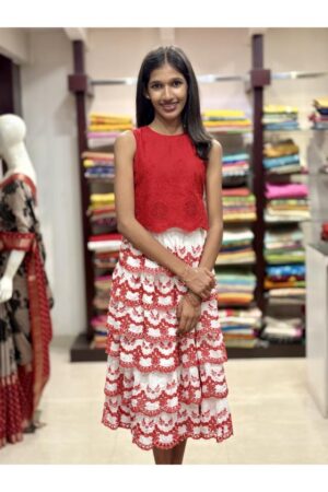 Pure Cotton Hakoba/ Schiffli Crop Top & Skirt Set